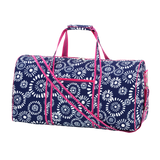 Girl's Riley Monogrammed Duffel Bag- Black- White Floral- Hot Pink Handles