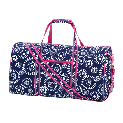 Girl's Riley Monogrammed Duffel Bag- Black- White Floral- Hot Pink Handles