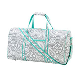 Girl's Parker Paisley Monogrammed Duffel Bag- Paisley Grey & White- Aqua handles