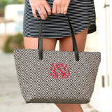 Monogrammed Geometric Diamond Print Tote -Available in Black, Tan & Grey