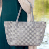 Monogrammed Geometric Diamond Print Tote -Available in Black, Tan & Grey