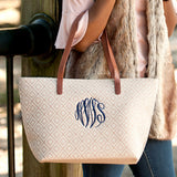 Monogrammed Geometric Diamond Print Tote -Available in Black, Tan & Grey